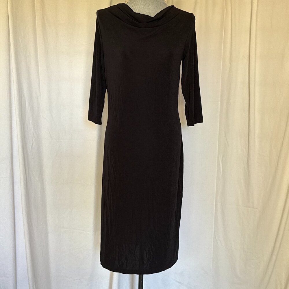 Elegant Carolyn Strauss Black Cowl‎ Neck long Sleeve Viscose Jersey Dress L?